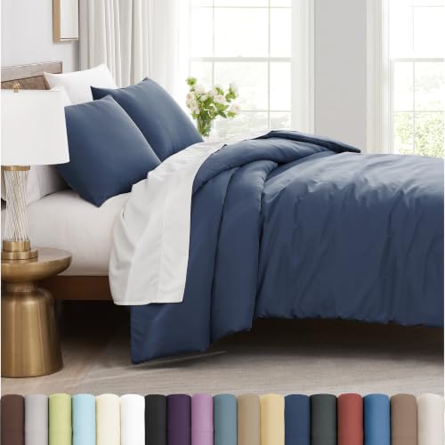 Southshore Fine Living, Inc. Oversized Queen Duvet Cover Set Soft, Stain-Resistant Includes 1 Duvet Cover with Zipper Closure & 2 Pillow Shams Machine Washable Full/Queen Bedding Set, Dark Blue