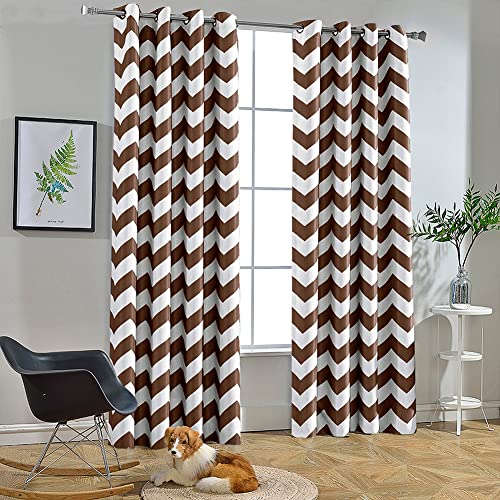 Melodieux Fashion Chevron Curtains for Living Room Dining Room, Darkening Grommet Top Window Drapes Soundproof Thermal Insulated for Bedroom, 84 Inches Long, 52 by 84 Inch, Coffee (1 Panel)