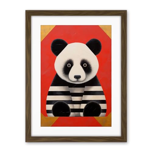 Artery8 Panda with Stripes Fun Kids Bedroom Baby Nursery Bright Bold Artwork Red Black White Artwork Framed Wall Art Print 18X24 Inch