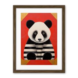 Artery8 Panda with Stripes Fun Kids Bedroom Baby Nursery Bright Bold Artwork Red Black White Artwork Framed Wall Art Print 18X24 Inch