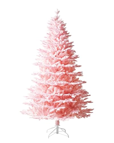 WeRChristmas 7ft Pink Sugar Snow Flocked Christmas Tree - 1081 Mixed PE & PVC Tips, Snow Flocked Pink Finish, 125cm Diameter, Metal Stand Included, Unlit 2.1m Tree