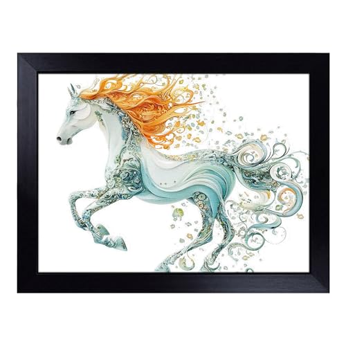 Lap Tray with Bean Bag Cushion, Elegant Horse - Handmade in the UK, Raised Wooden Edge, Padded Cushion, Heat-Resistant Wipe-Clean Surface, for Meals, Laptops and Crafts