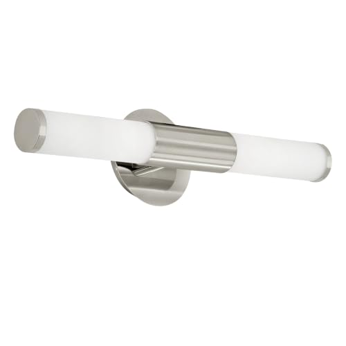 Eglo Wall Lamp Palmera, 2-Light Mirror Lamp - wall light made of Metal and Opal Matte Glass, Bathroom Lamp in Silver and White, Moisture-Resistant Light, IP44, E14