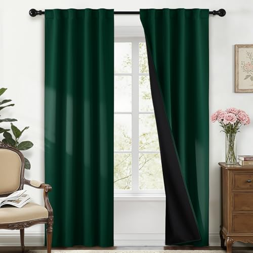 Yakamok Blackout Curtains Thermal Insulated Window Treatment Panels Room Darkening Blackout Drapes for Bedroom Back Tab/Rod Pocket Living Room Draperies, 40 x 84 Inch, Emerald Green, 2 Panels