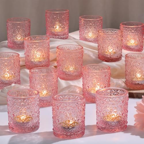 Lanttu 36 Pack Pink Votive Candle Holder 2.2??*2.6?? Tealight Candle Holders - for Wedding Table Centerpieces, Birthday Parties, Anniversary, Pink Bridal Shower and Holiday Decorations