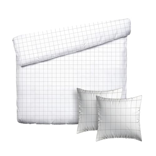 Pure Cotton 3 Piece Double Bed Set - Duvet Cover 200 x 220 cm and 2 Pillowcases 80 x 80 cm - 100% Cotton Sateen 200 Thread Count 120 g/m² - Oeko-Tex Certified - Carreaux White/Taupe