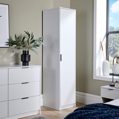 Home Source Phoenix Wardrobe with 1 Door - 180cm Tall White- Hanging Rail & Storage Shelf - Contemporary Bedroom Furniture - 40D x 48W x 180H cm