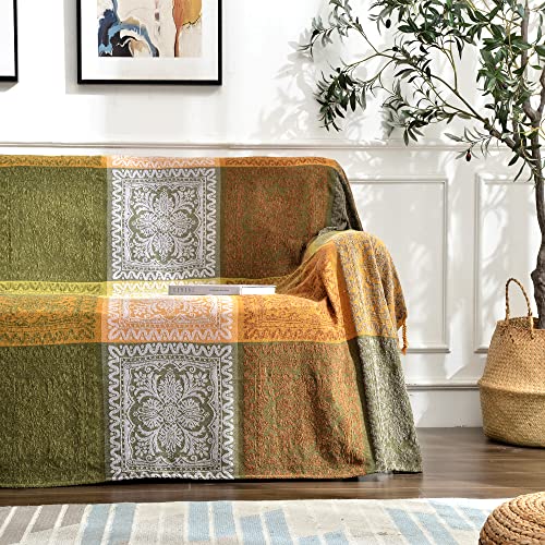 Edcooy Boho Couch Cover, Bohemian Throw Blanket Tassels Hippie Decor Covers Sofa Chair loveseat Furniture Bed??? Bohemian Tribal Fringe slipcover (Green, 60x75)???