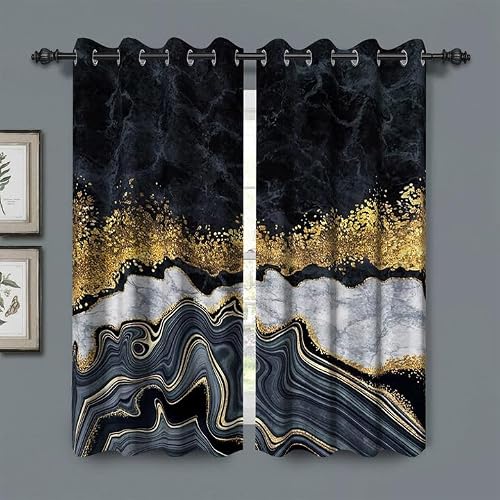 "Black Gold Gray Luxury Blackout Curtains 45 inches Long,2 Panels 21""Wx45""L - Room Darkening Window Curtains,Polyester Thermal Insulated Drapes,Grommet Window Drapes,for Bedroom Living Room Dining Room"