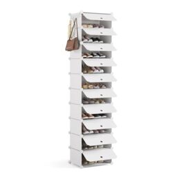 Mondeer Shoe Storage Cabinet Stores 20 Pairs, Plastic Shoe Rack, White
