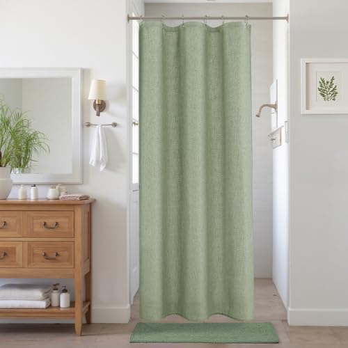 KOUFALL Sage Green Farmhouse Shower Curtain for Bathroom Small Stall 36x72 Inch Textured Cloth Linen Fabric Half Narrow Waterproof RV Shower Curtains for Bathtub Ensuite Boho Decor