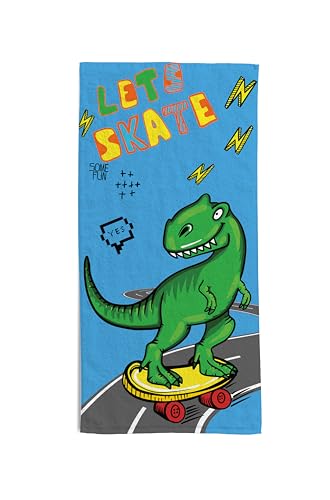 hermet Dinosaurs, Children's Beach Towel, 70 x 140 cm, Beach or Pool Towel with Dinosaur Designs, 100% Soft Cotton, Lightweight and Practical