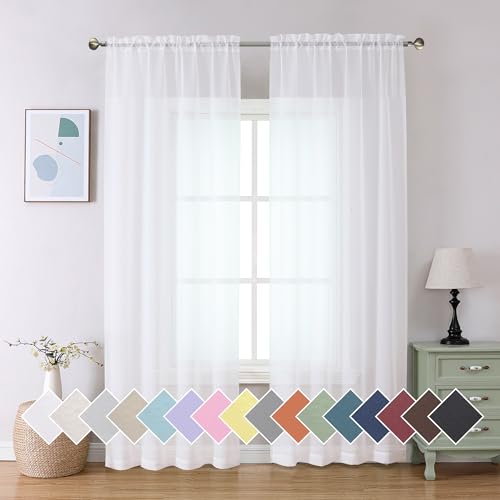 Aiyufeng Voile Curtains, Transparent, Lightweight, Soft, with Rod Pocket, for Patio Door/Living Room (W 40 x L 96 cm, 2 Panels)