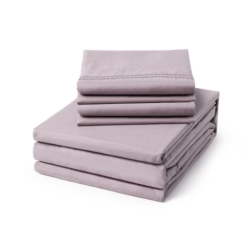 Cleva Twin Size Sheet Set Deep Pocket- 4 Piece Ultra Soft Machine Washable Luxury Bed Sheet Set - Shrinkage & Fade Resistant Embroidered Bedding Sheet (Twin, Thistle Purple)