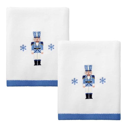 Avanti Linens - Hand Towels, Soft & Absorbent Cotton Velour, Embroidered, Festive Home Decor, Set of 2 (Nutcracker Trellis Collection, White)