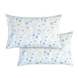 Elegant Comfort Ultra Soft Set of 2 Floral Pint Pillowcases - 1500 Premium Hotel Quality Microfiber, Soft and Smooth Envelope Closure 2-Piece Pillow Covers - Standard/Queen, Blue Laurel