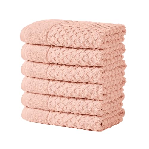 Great Bay Home 100% Cotton Hand Towel Set (16 x 28 inches) Highly Absorbent, Textured Luxury Hand Towels. Grayson Collection (Set of 6, Pink)