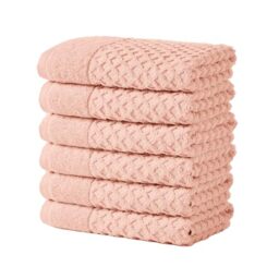 Great Bay Home 100% Cotton Hand Towel Set (16 x 28 inches) Highly Absorbent, Textured Luxury Hand Towels. Grayson Collection (Set of 6, Pink)