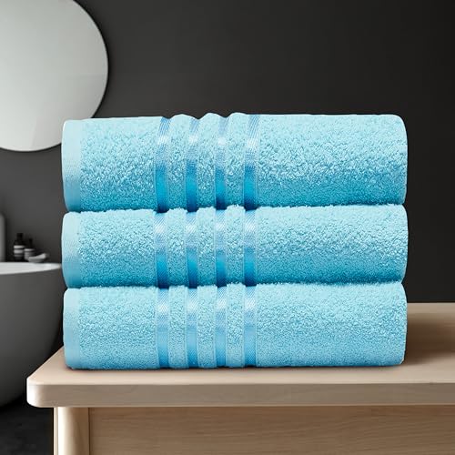GC GAVENO CAVAILIA Stripe Towels Bath Sheets 3Pack - 90X150 Cm 550 GSM Bath Sheets Extra Large For Bathroom, Spa - Quick Dry & Highly Absorbent, Washable Cotton Towels Set XL Bath Sheet, Aqua