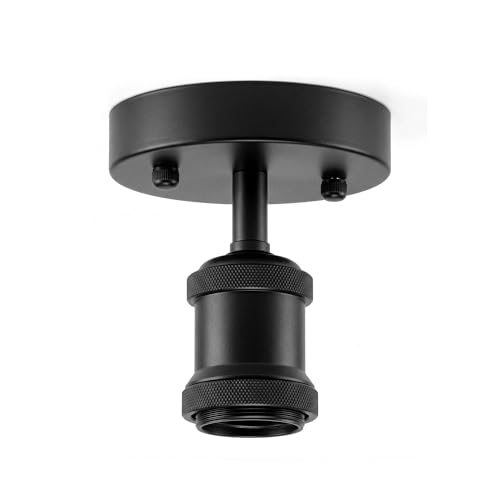 DC VOLTAGE Single Head Fully Earth Ceiling Light Retro Black Semi Flush Mount E27 Lamp Holder Sconce Chandeliers Pendent Set for Living Room Dining Room