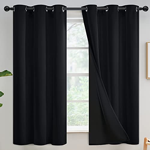 Yakamok Blackout Curtains 63 inch Length 2 Panels Set, Thermal Insulated & Energy Efficiency Window Draperies for Guest Room, Full Shading Panels for Shift Worker and Light Sleepers, W42 x L63, Black