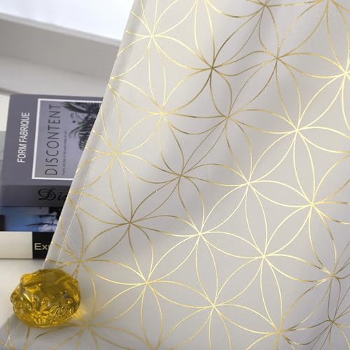 "Taisier Home Gold Printing Grommet Top Style Curtains,Metallic Moroccan Tile Foil Print Beige Drapes,Light Filtering Window Treatment for Bedroom Living Room 52"" Wx95 L 2 Panels"
