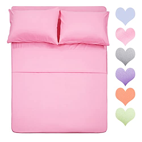 Best Season Queen Size 400TC Cotton Sheet Set (Pink) - 4 Piece, 100% Long Staple Cotton, Deep Pocket Fitted Sheet, 2 Pillowcases