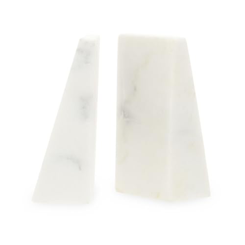 Premier Housewares Natural Beauty White Marble Bookends Elevate Your Bookshelf Or Desktop with Our Stunning Set of 2 Elegant Design Sturdy and Polished Functional Decor 8x16x6