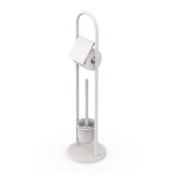 Relaxdays toilet set, stainless steel, HxD: 79 x 22 cm, freestanding toilet paper holder, toilet brush, white.