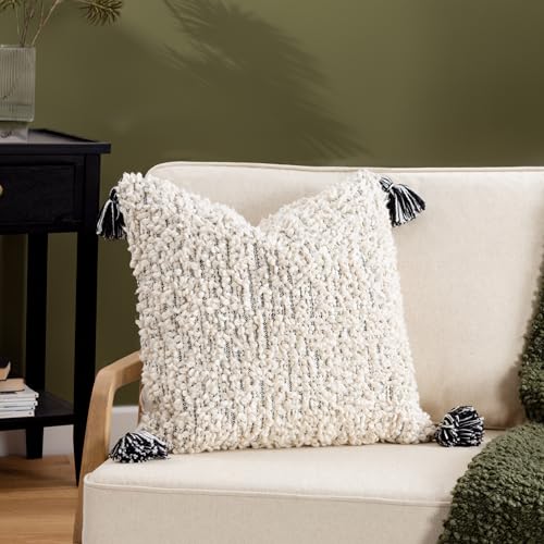 furn. Hoem Cambre Tasselled 100% Cotton Cushion with Polyester Filling – Mono (50 x 50cm)
