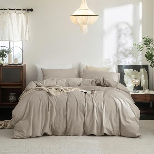 FOSSA Duvet Cover Set 100% Washed Cotton Linen Feel Oversized King - Super Soft Breathable Lightweight & All Season Bedding Set with Hidden Zipper & 8 Corner Ties (Fresh Grey)