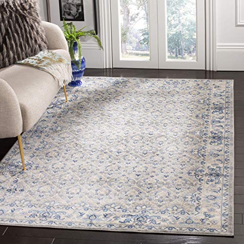 SAFAVIEH Traditional Rug for Living Room, Dining Room, Bedroom - Brentwood Collection, Short Pile, in Light Grey and Blue, 160 X 229 cm