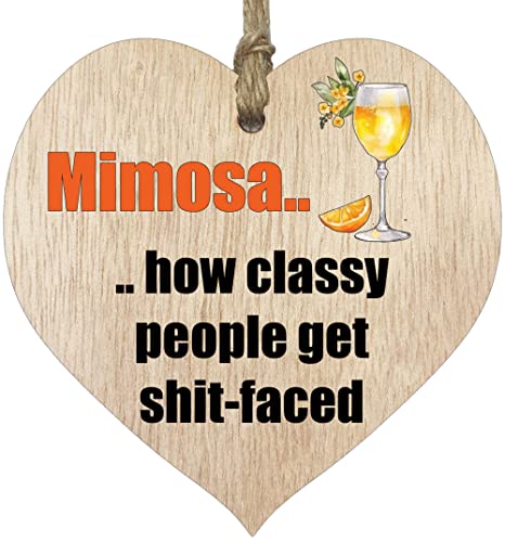 Hanging Wooden Heart Sign Plaque for Mimosa Lovers, Gifts for Women - Light Wood Hearts Signs, Thank You Gifts, Friendship Plaque, Best Friend Birthday, Christmas, Bridesmaid Gift