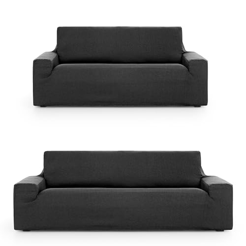 ECOMMERC3 - Universal and Versatile 3+2 Duo Sofa Cover - Dark Grey Protector Easy to Install for Back, Seat and Arms