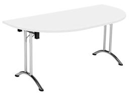 Office Hippo D-End Office Table, Sturdy & Stylish Folding Table Desk, Work Table For Home Office, Versatile Foldable Table For Meeting Room or Boardroom, 5 Year Guarantee - White/Chrome