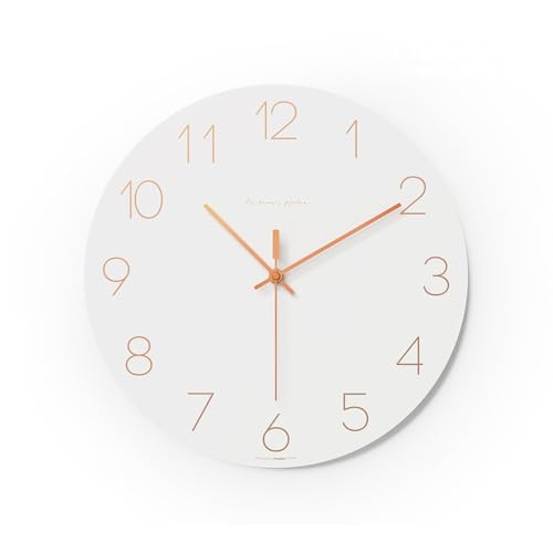 "mooas Flatwood Wall Clock,12"" Wood Wall Clock Non-Ticking Sweep Movement Decorative Wall Clock Battery Operated Wall Clock for Home Living Room Kitchen Bedroom Office School (Rose Gold)"