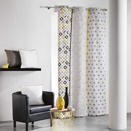 COTON d'intérieur Remix Indoor Cotton Curtain with Eyelets, Cotton, grey/yellow, 140 x 240 cm