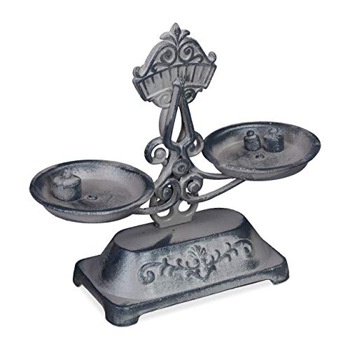 Relaxdays Ornament Scales, Antique Look, Vintage Double Scale, 3 Weights, Kitchen Countertop, Cast Iron, Grey/Black