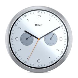 Mebus Quartz Wall Clock with Thermometer and Hygrometer/Plastic/Round/Model: 16102 / Colour: Silver, Diameter 26 cm