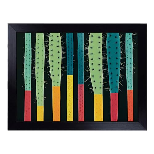 Lap Tray with Bean Bag Cushion, Abstract Cactus - Handmade in the UK, Raised Wooden Edge, Padded Cushion, Heat-Resistant Wipe-Clean Surface, for Meals, Laptops and Crafts