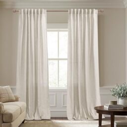 KOUFALL Tan Beige High Ceiling Curtain Drapes, Rod Pocket Back Tab Textured Linen Burlap Farmhouse Look Primitive Country Curtains for Living Room Bedroom,120 Inch Length