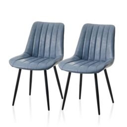 TUKAILAi Dining Chairs Set of 2, Blue Grey Faux Leather Chairs for Kitchen