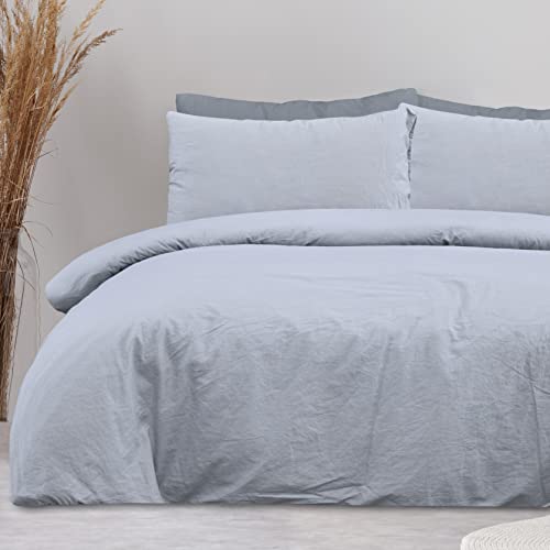Sleepdown 100% Pure Cotton Plain Dye Grey Duvet Cover Quilt Pillow Cases Bedding Set Soft Easy Care- Super King (220cm x 260cm)