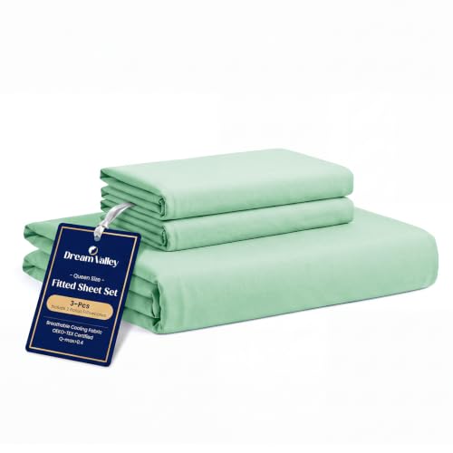 Dream Valley?? Outlast?? King Size Cooling Fitted Bed Sheets with 2 Pillowcases, NASA-Grade Technology, Q-Max > 0.4 Aerocool??? Cooling for Night Sweats, Hot Sleepers, Green