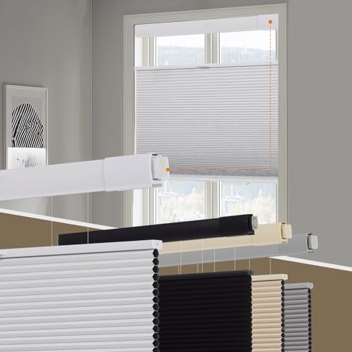 "Persilux No Drill Blackout Cellular Shades for Windows,White,36.5""w x 64""h - Top Down Bottom Up Honeycomb No Tools Cordless Blinds,Easy to Install Cellular Blinds for Indoor Windows"
