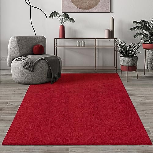 Mias Teppiche Comfort Modern Fluffy Short-Pile Carpet, Anti-Slip Backing, Washable up to 30 Degrees, Super Soft, Faux Fur Look, Red, 60 x 110 cm