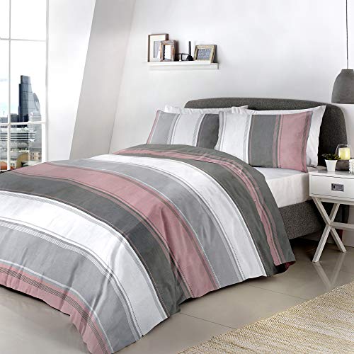 Fusion Betley Stripe Reversible Duvet Cover Set, Blush, Super King