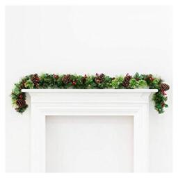 Pre-Lit Decorated Artificial Christmas Garland Green Branches With Pine Cones Holly Berries & Warm White LED Lights Indoor/Outdoor Xmas Decoration 6ft