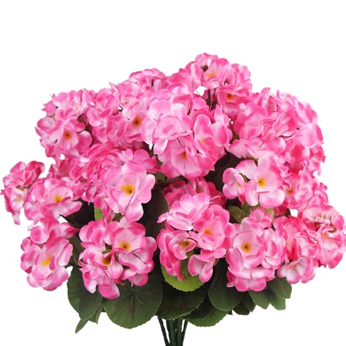 CITYES 8 Pcs Artificial Geraniums Flowers Pink Silk Geraniums for Outdoors UV Resistant Artificial Geranium Bush Faux Flowers Plant for Planter Garden Home Decor Indoor Patio Vase Table Centerpiece