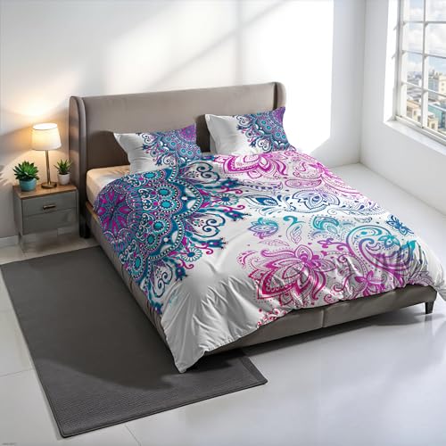 KIO601 KIO601 Digital Print Duvet Cover Set, 100% Cotton, Made in Italy, Double Bed Duvet Cover Set 250 x 200 cm+2 Pillowcases 50 x 80 cm